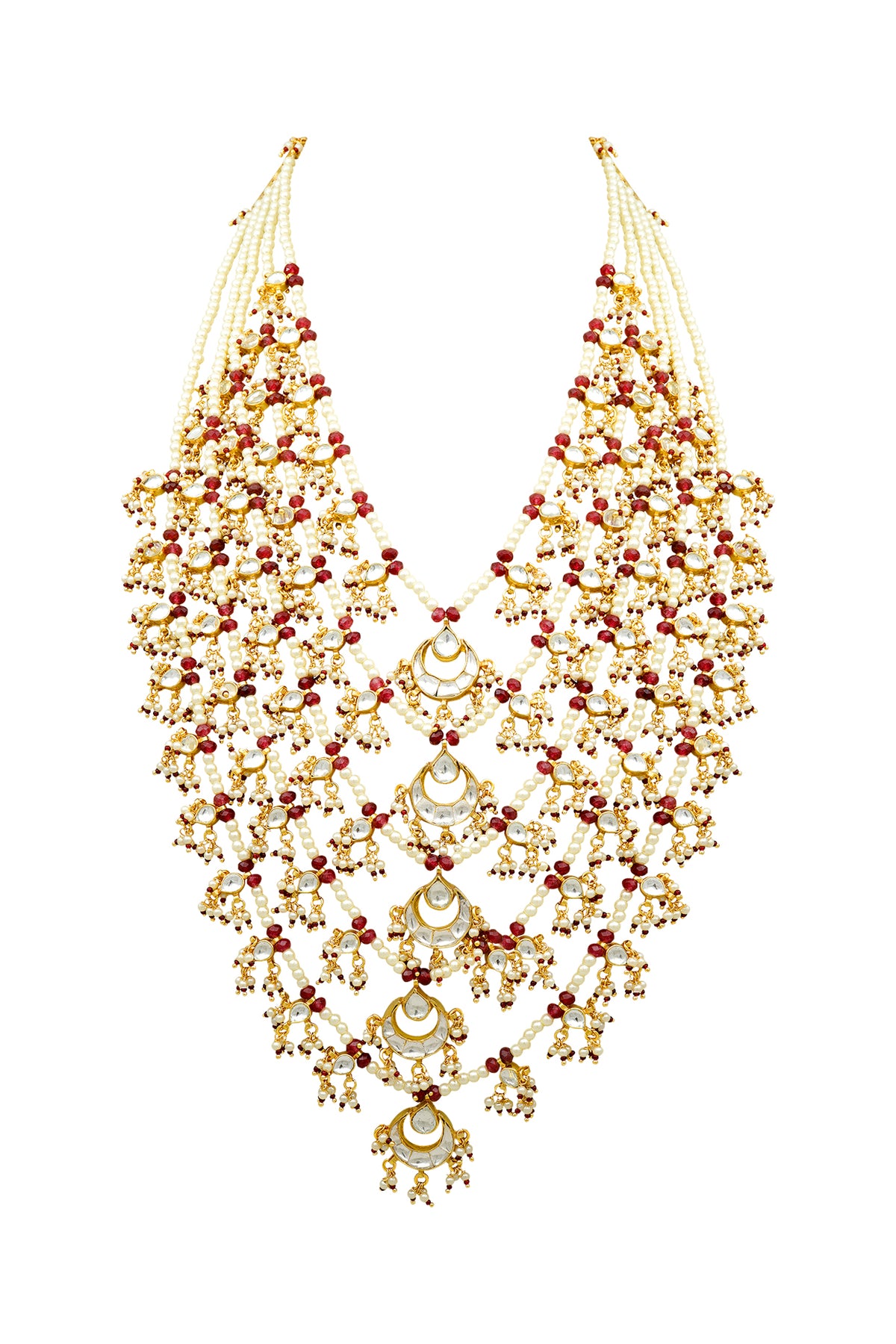 Gold Plated Ruby & Pearl Necklace