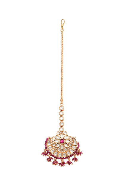 Gold Plated Red Stone Maang Tikka