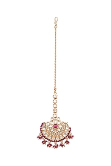 Gold Plated Red Stone Maang Tikka