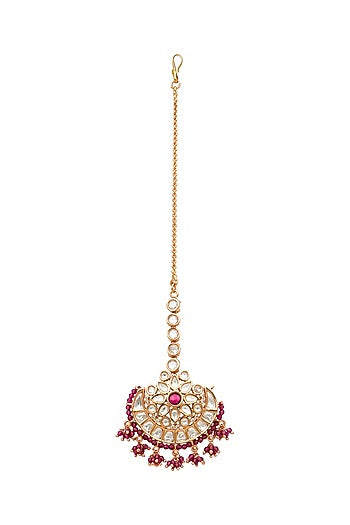 Gold Plated Red Stone Maang Tikka