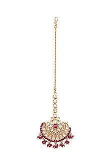 Gold Plated Red Stone Maang Tikka