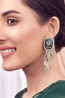 Gold Finish Meenakari Jade Polki Earrings