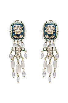 Gold Finish Meenakari Jade Polki Earrings