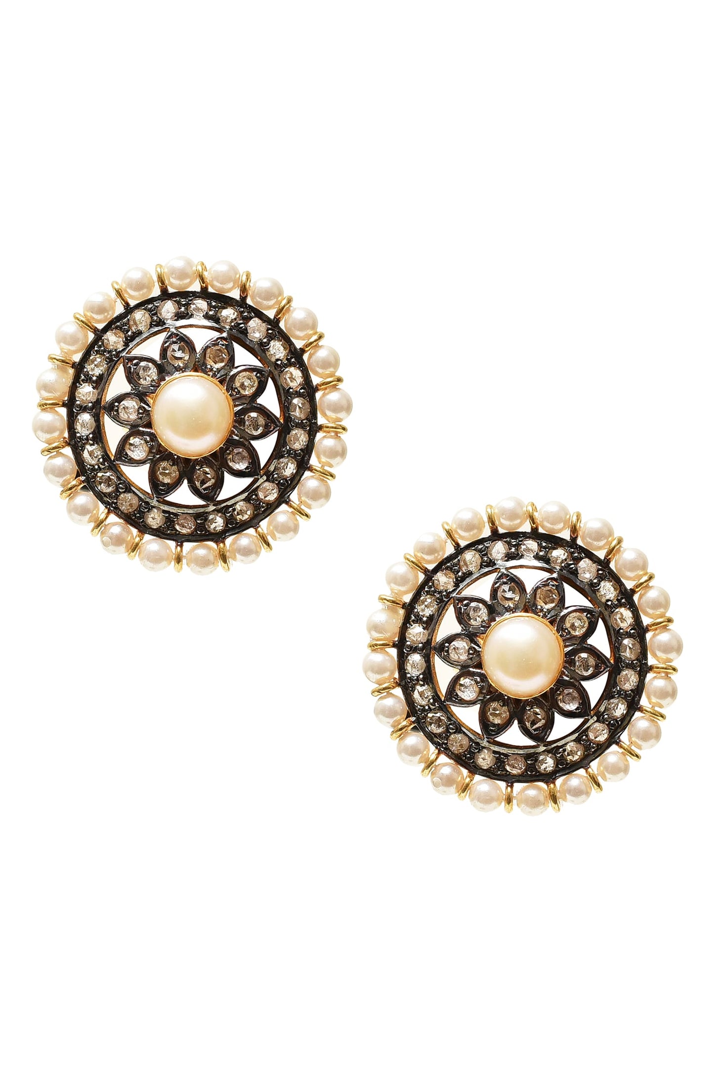 Floral Diamond Stud Earrings 
