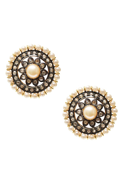 Floral Diamond Stud Earrings 