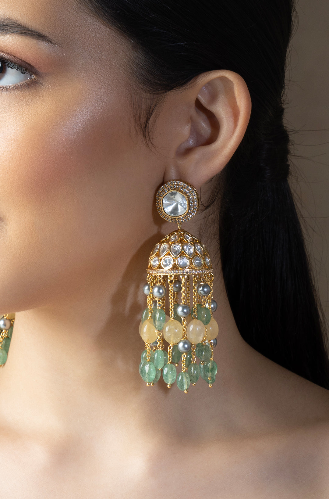 Multi Colour Polki Jhumka Earrings