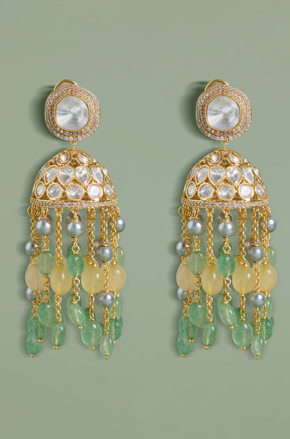 Multi Colour Polki Jhumka Earrings