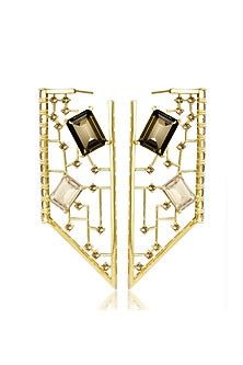 Yellow Gold Rhodium Finish Cutwork Earrings