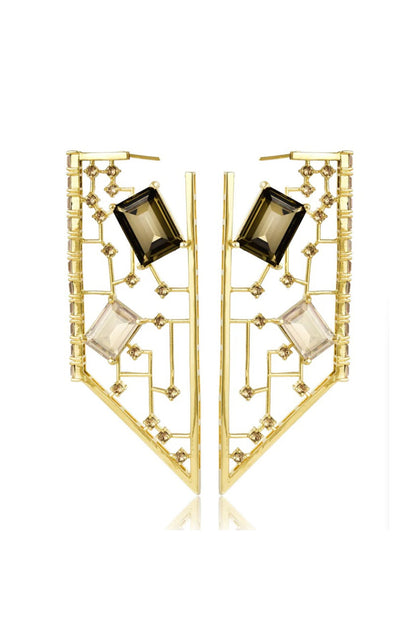 Yellow Gold Rhodium Finish Cutwork Earrings