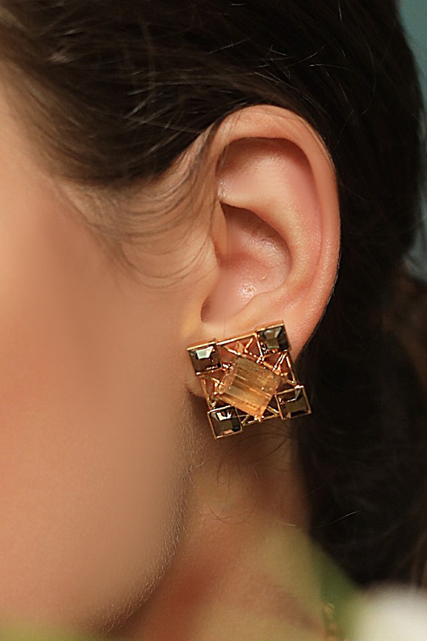 Geometric Crystal Stud Earrings 