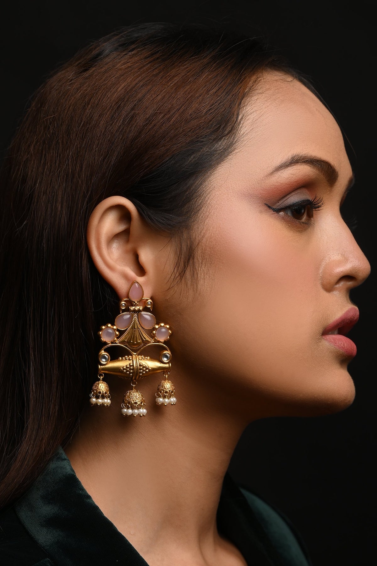 Opal Stone Pearl Cluster Dangler Earrings 