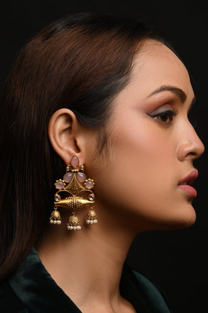 Opal Stone Pearl Cluster Dangler Earrings 