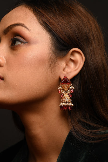 Stone Studded Bead Drop Jhumkas 