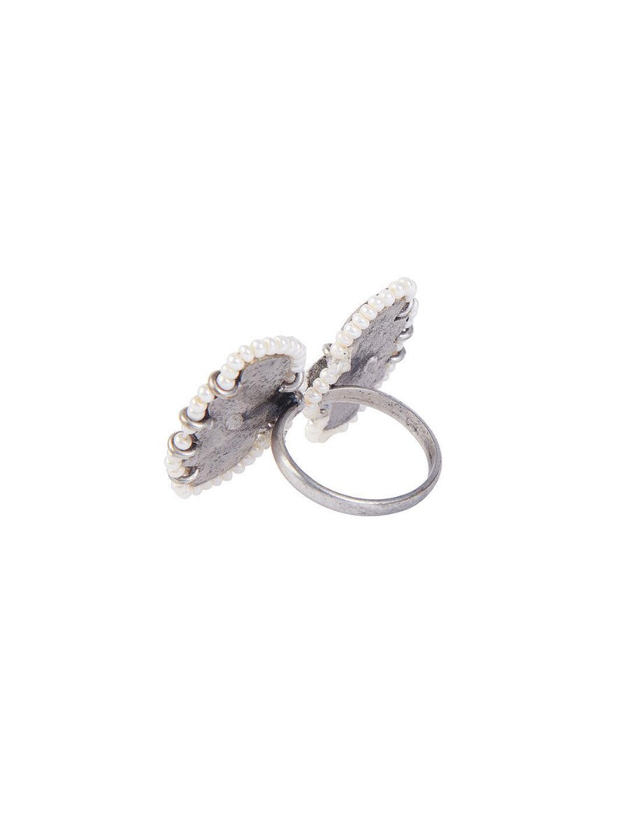 Aria Oxidised Lotus Ring