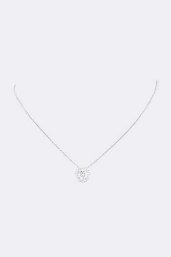 White Finish Solitaire Zircon Necklace In Sterling Silver