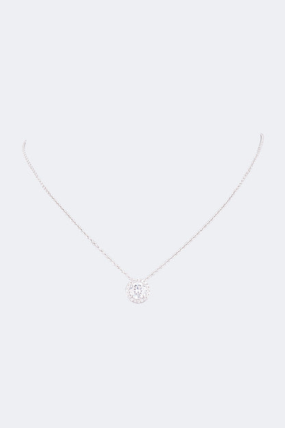 White Finish Solitaire Zircon Necklace In Sterling Silver
