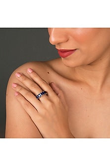 White Finish Sapphire Ring In Sterling Silver