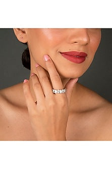 White Finish Oval-Cut Zircon Ring In Sterling Silver