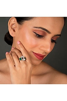 White Finish Emerald Ring In Sterling Silver