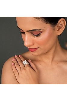 White Finish Round Zircon Ring In Sterling Silver