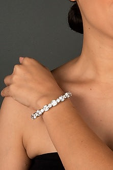 White Finish Zircon Bangle In Sterling Silver