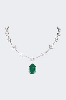 White Finish Emerald Necklace In Sterling Silver