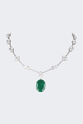 White Finish Emerald Necklace In Sterling Silver