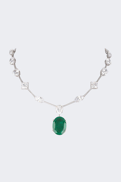 White Finish Emerald Necklace In Sterling Silver
