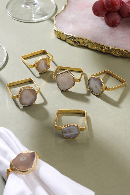 White Natural Agate Stone Napkin Ring Set