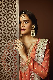 Gold Finish Enamled Faux Pearl & Kundan Earrings