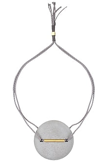 Grey Double Thread String Brushed White Big Round Pendant Neckpiece
