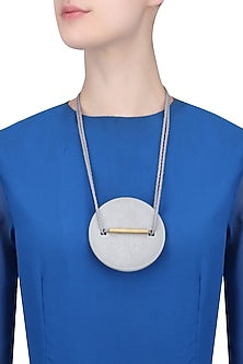 Grey Double Thread String Brushed White Big Round Pendant Neckpiece
