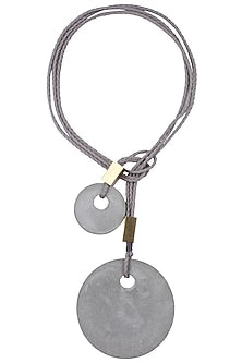 Grey Three Thread String Double Off White Chrome Pendants Big Lariat Neckpiece