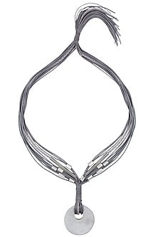 Grey Multiple Thread String Chrome Off White Round Pendant Neckpiece