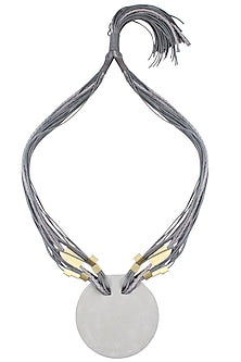 Grey Multiple Thread String Gold Finish Tubes Round Pendant Neckpiece