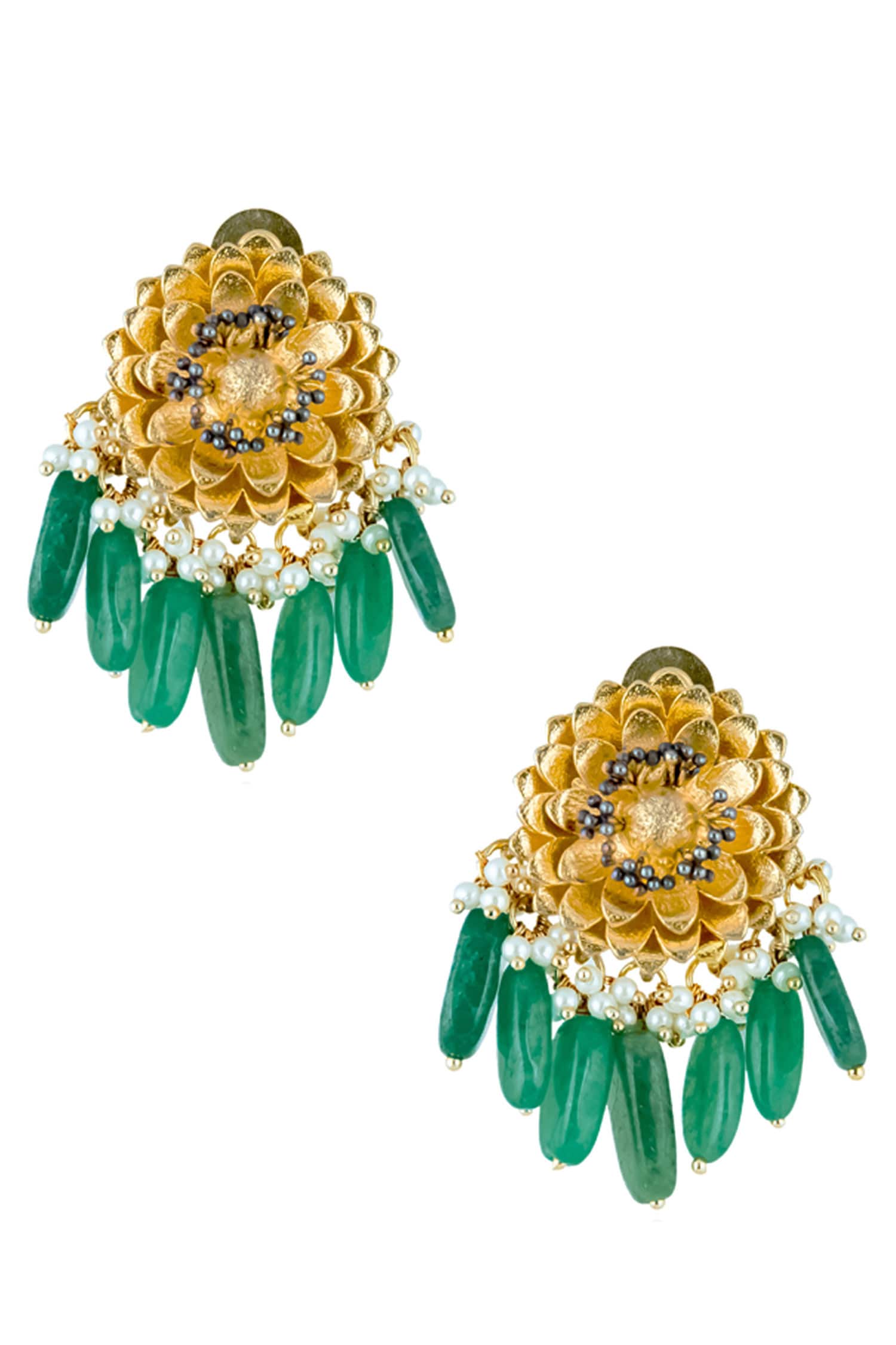 Stone Drop Floral Earrings 