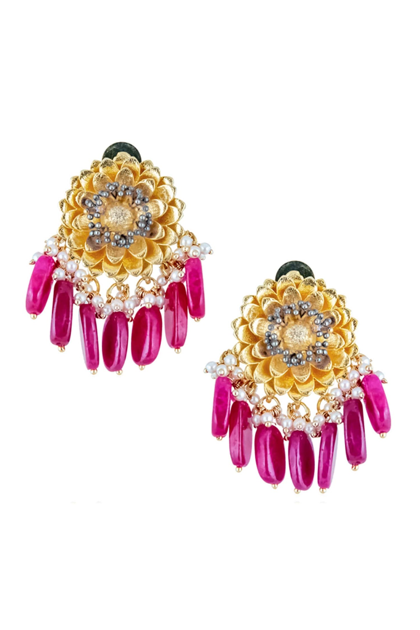 Stone Drop Floral Earrings 