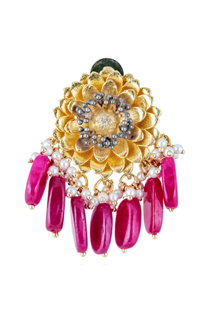 Stone Drop Floral Earrings 