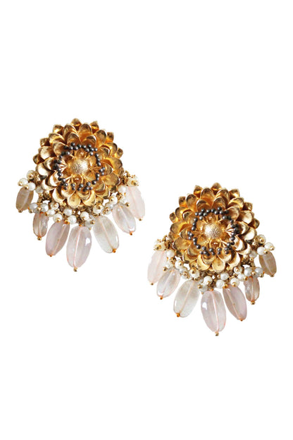 Stone Drop Floral Earrings 