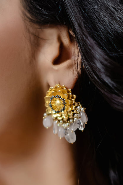 Stone Drop Floral Earrings 