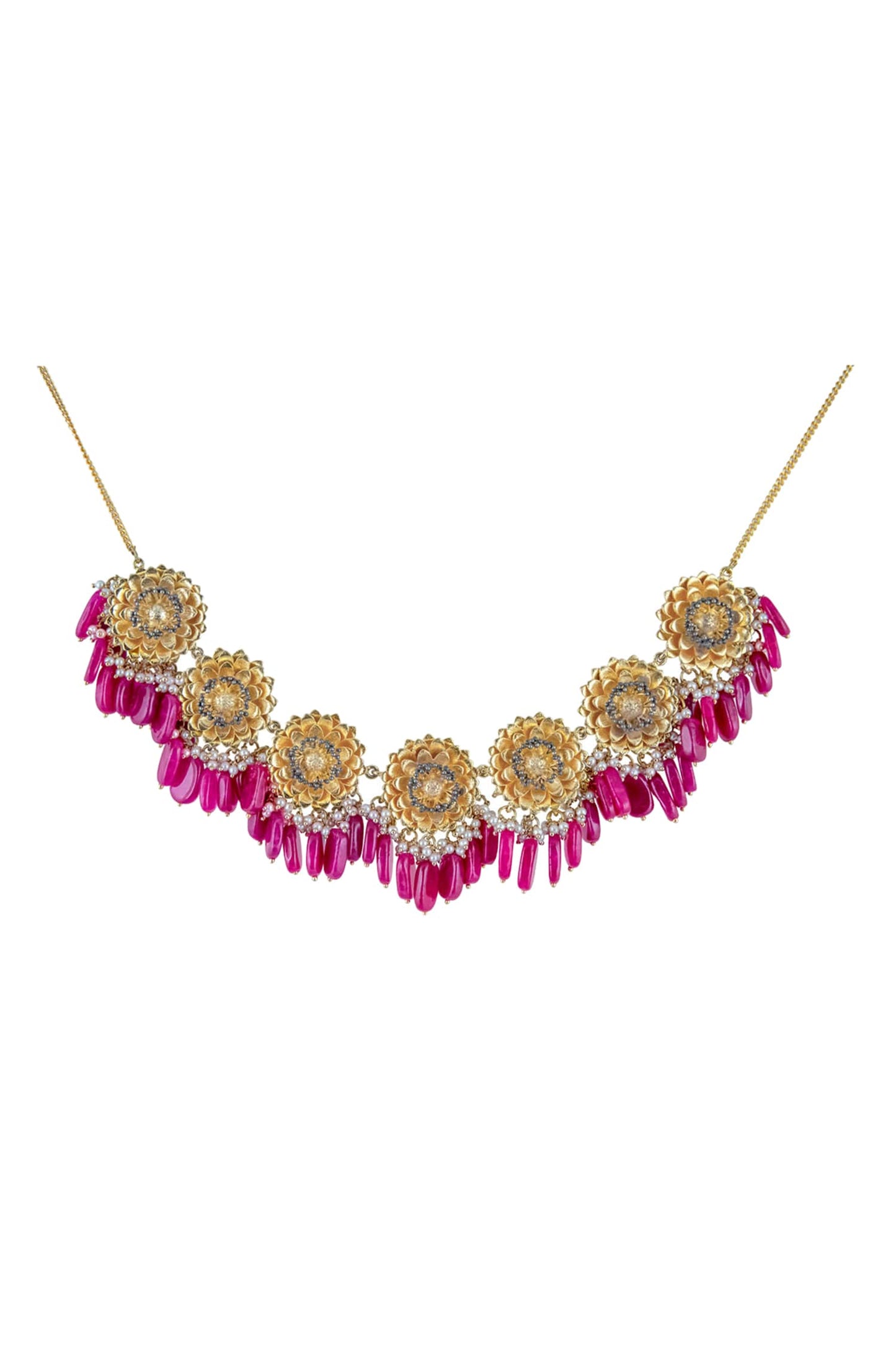 Stone Drop Floral Necklace 