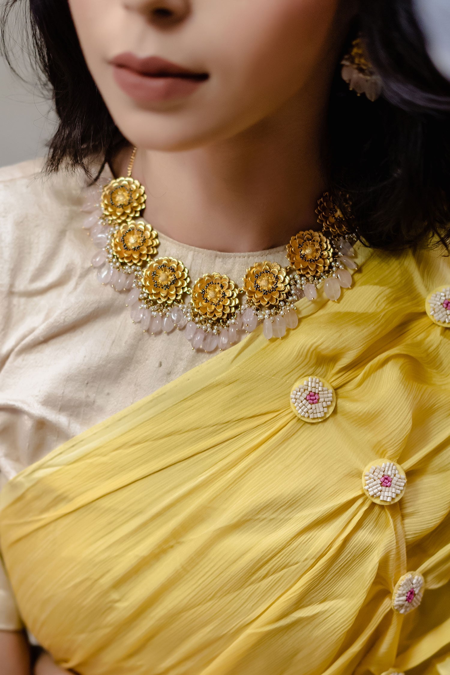 Stone Drop Floral Necklace 
