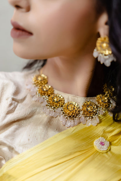 Stone Drop Floral Necklace 