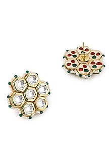 Gold Finish Kundan Polki & Onyx Stone Meenakari Choker Necklace Set