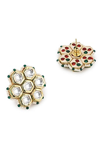 Gold Finish Kundan Polki & Onyx Stone Meenakari Choker Necklace Set
