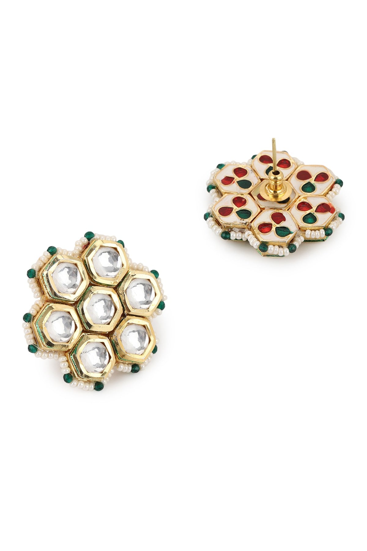Gold Finish Kundan Polki & Onyx Stone Meenakari Choker Necklace Set