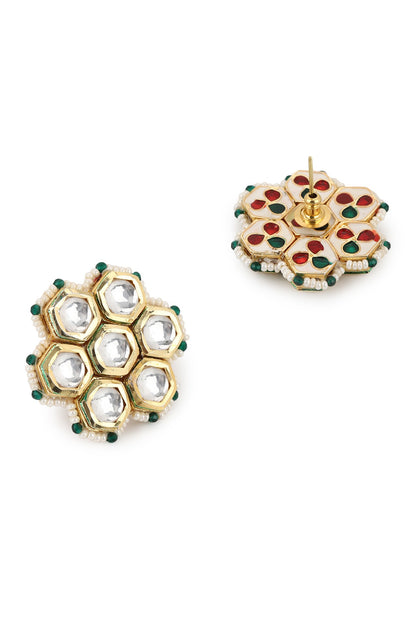 Gold Finish Kundan Polki & Onyx Stone Meenakari Choker Necklace Set