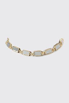 Gold Finish Mirror & Thread Choker Necklace