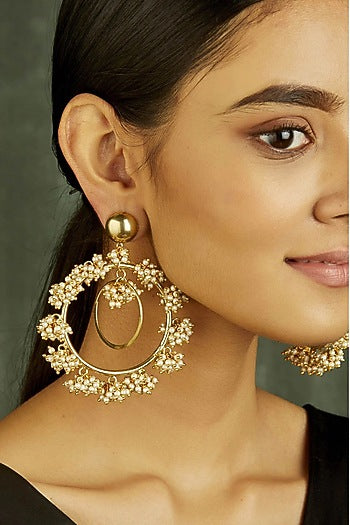 Gold Finish Pearl Earrings