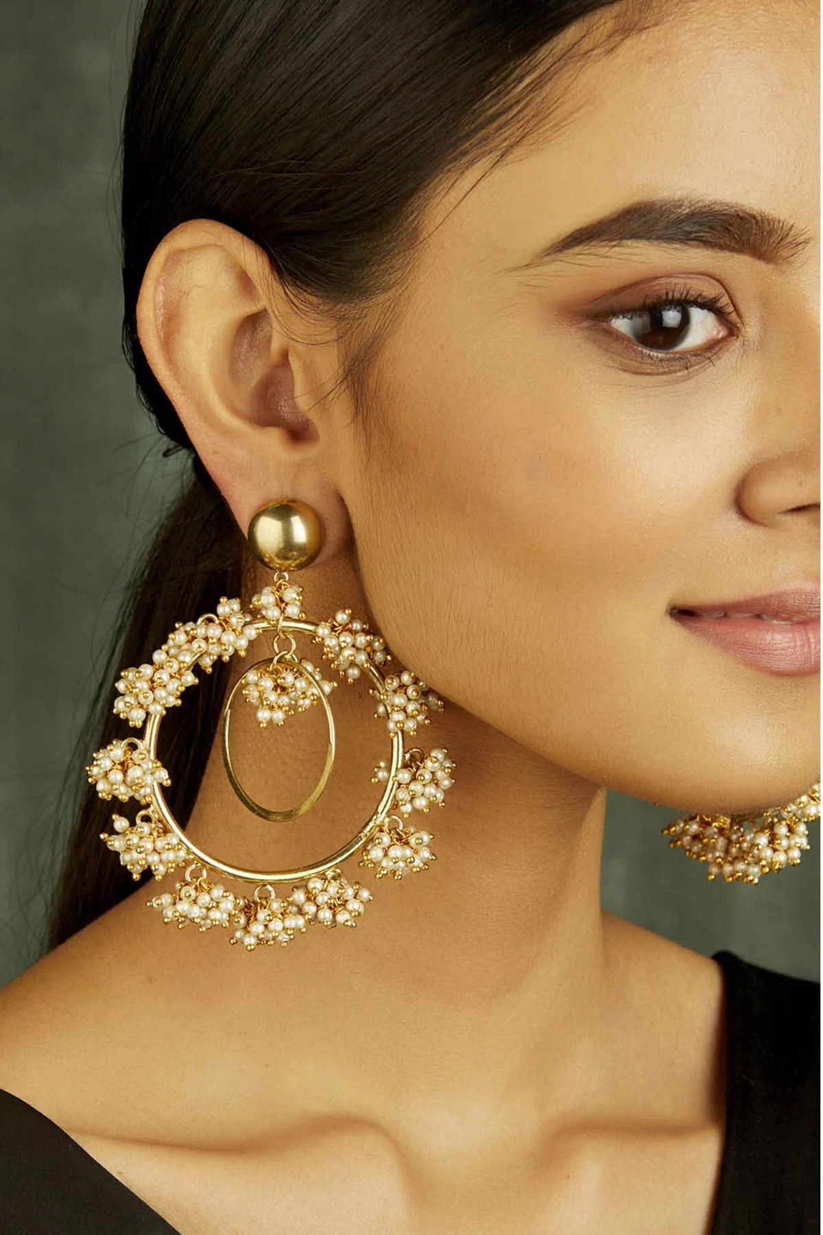 Gold Finish Pearl Earrings